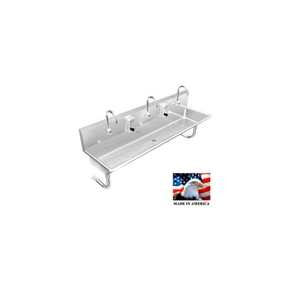 Best Sheet Metal. BSM Inc. Stainless Steel Sink, 3 Station w/Electronic Faucets, Round Legs 60"L X 20"W X 8"D 032E60208R - main